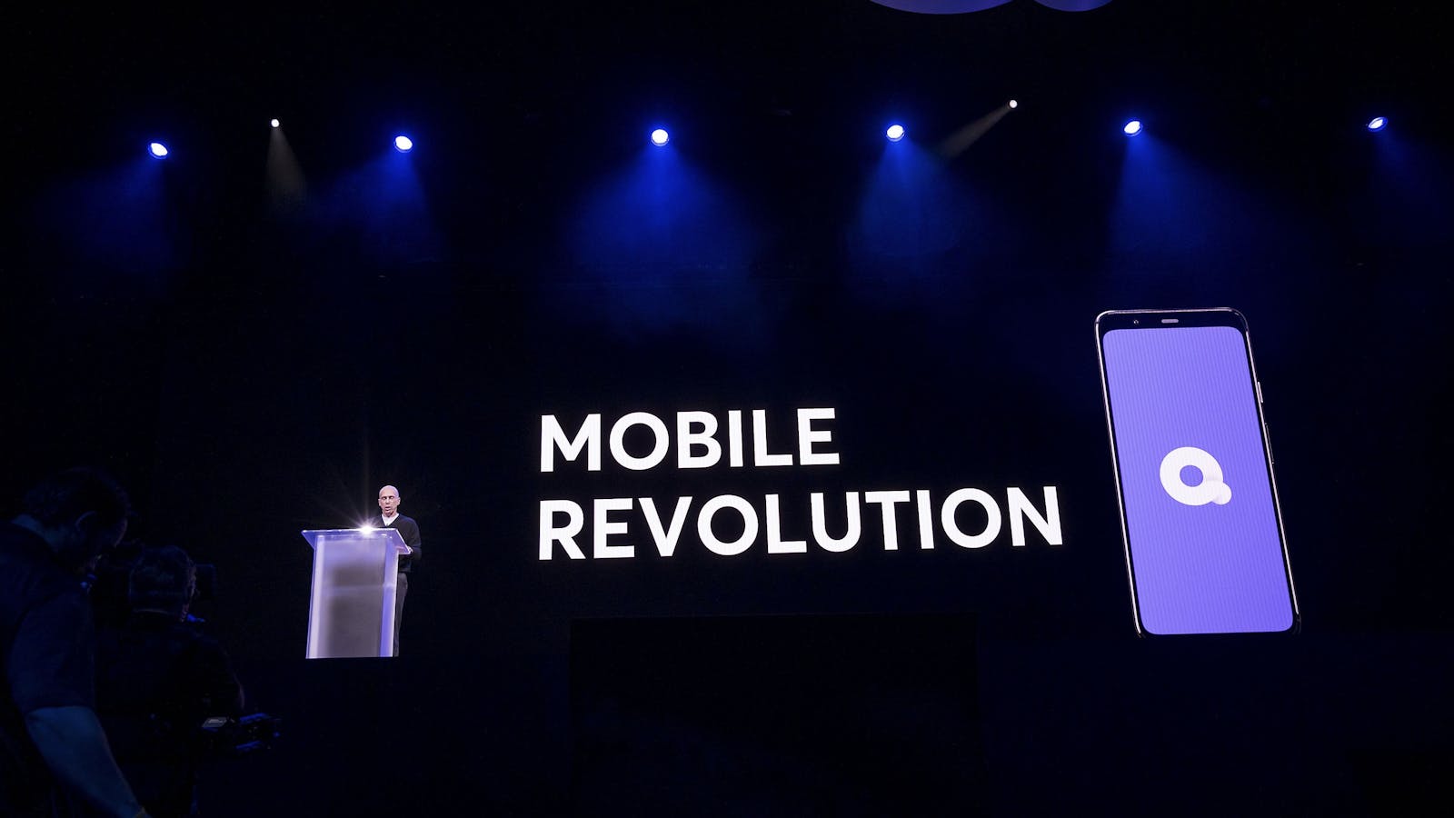 Jeffrey Katzenberg unveiling Quibi at CES earlier this year. Photo by Bloomberg