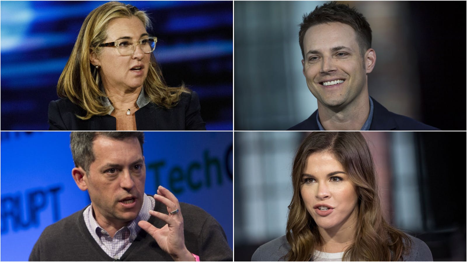 Clockwise from top left: Vice CEO Nancy Dubuc; Offerup CEO Nick Huzar; Glossier CEO Emily Weiss; Vox Media CEO Jim Bankoff. Photos by Bloomberg