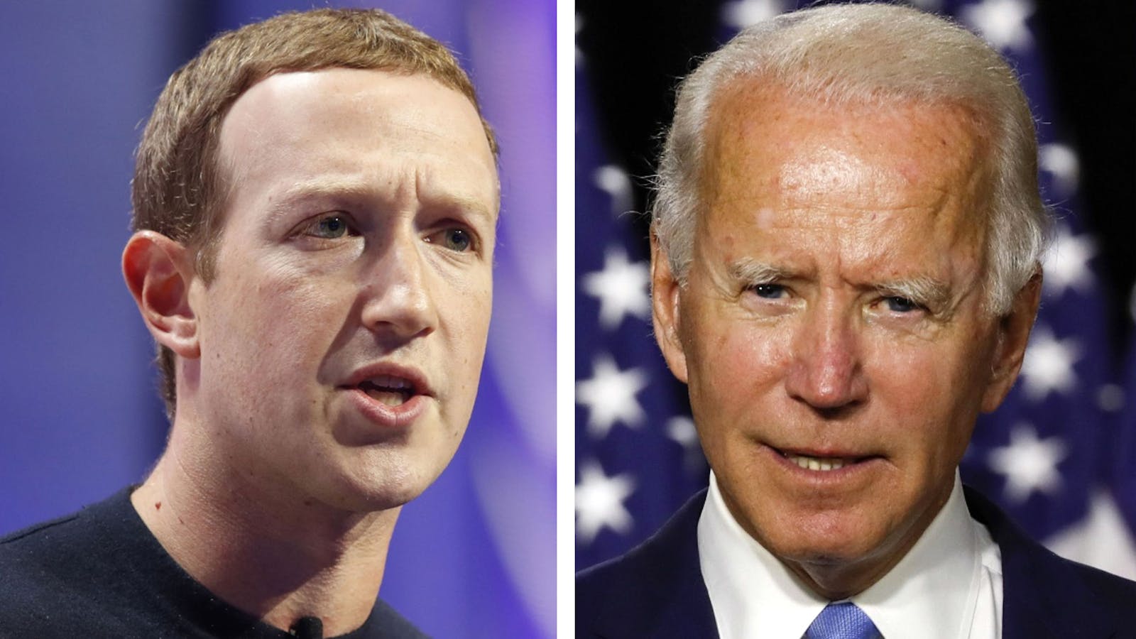 Mark Zuckerberg, left, and Joe Biden. Photos by Bloomberg