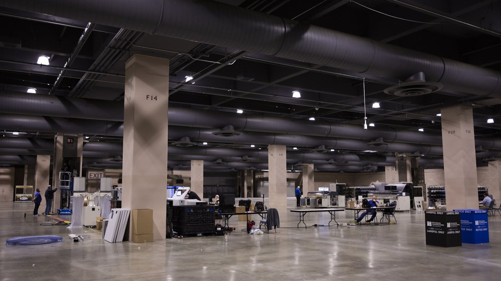 Ballot-counting equipment at the Philadelphia Convention Center in September. Photo by Bloomberg
