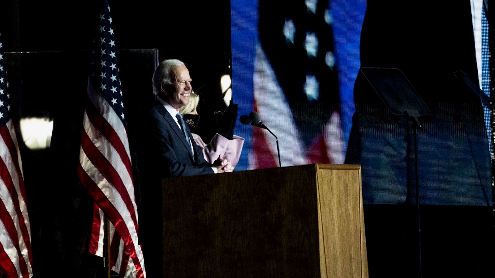 Democratic presidential nominee Joe Biden on Tuesday night in Delaware. Photo by Bloomberg