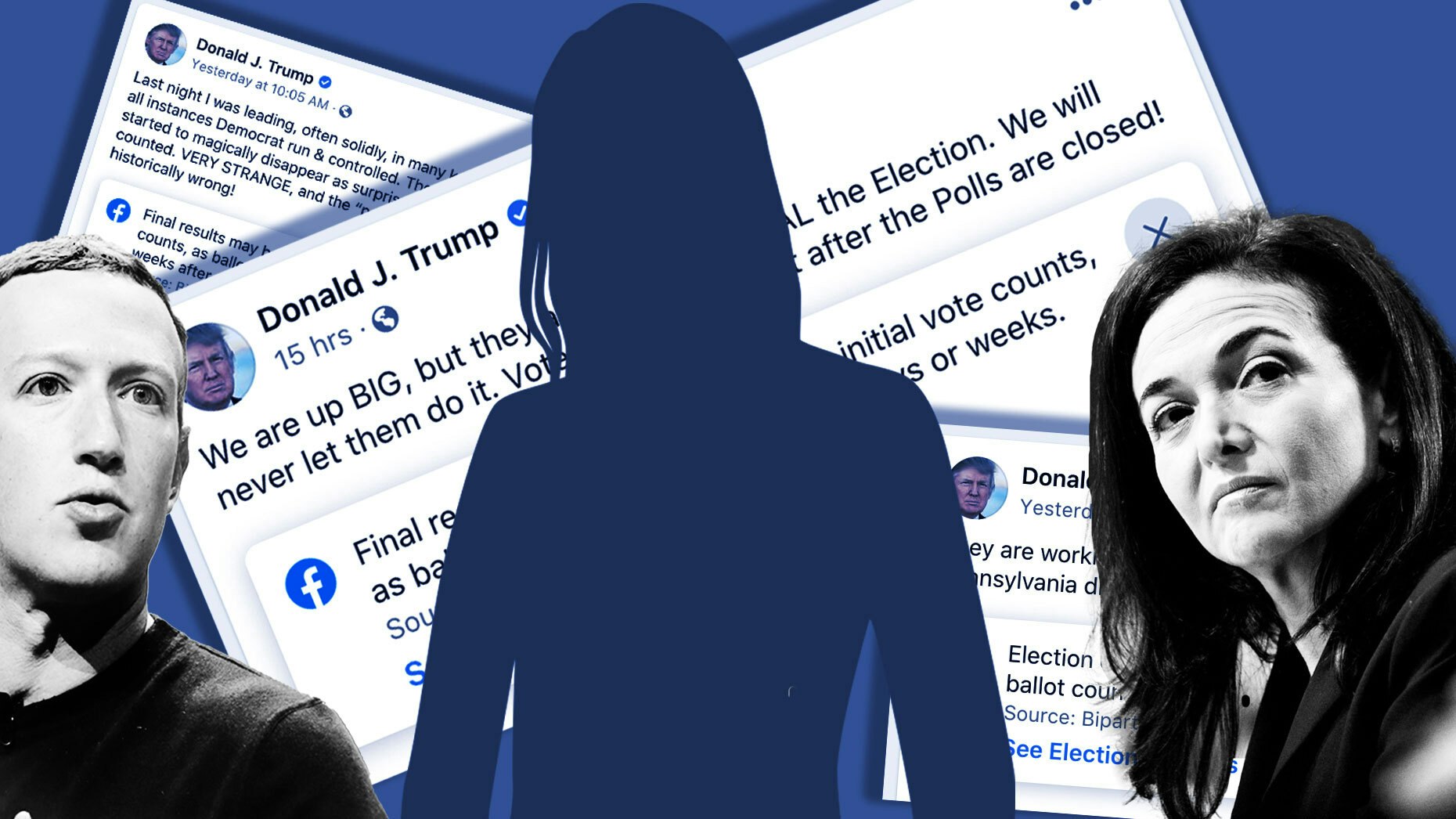 Facebook CEO Mark Zuckerberg, (l) and COO Sheryl Sandberg, (r).  Photos by Bloomberg. Illustration by Mike Sullivan (edited) 

