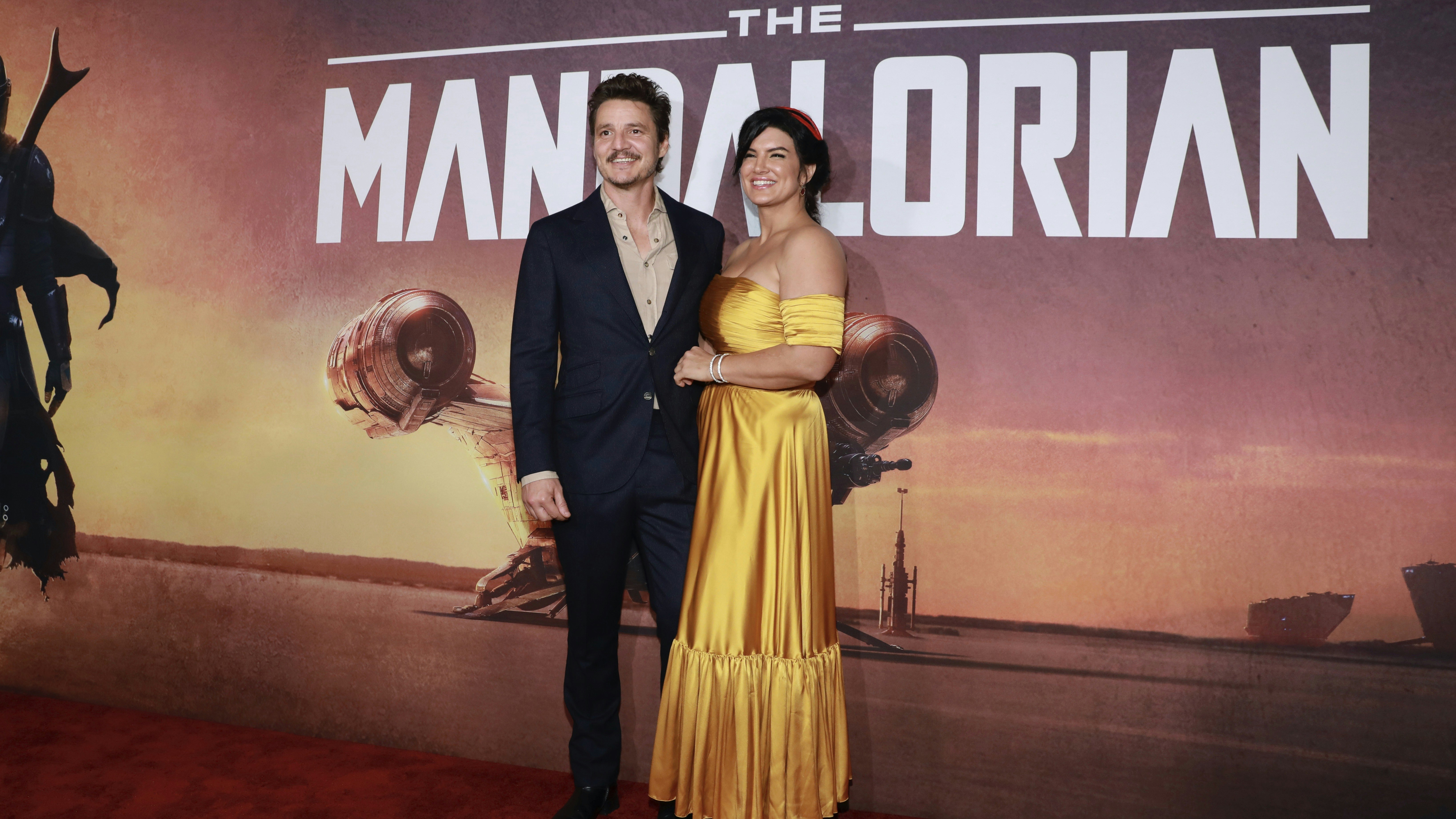 Pedro Pascal and Gina Carano, two of the stars of Disney Plus' "The Mandalorian," attend the show's premiere in Los Angeles last November. Photo by AP.