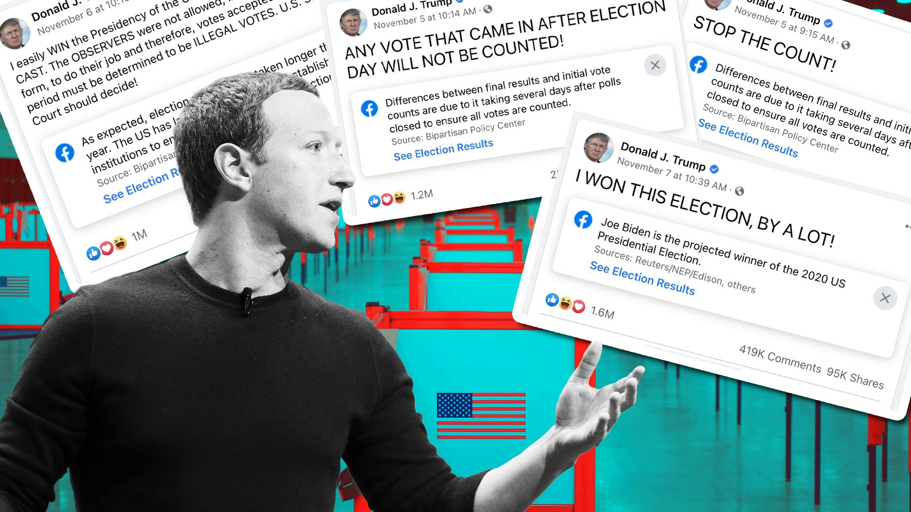 Photo of Mark Zuckerberg by Bloomberg. Illustration by Mike Sullivan