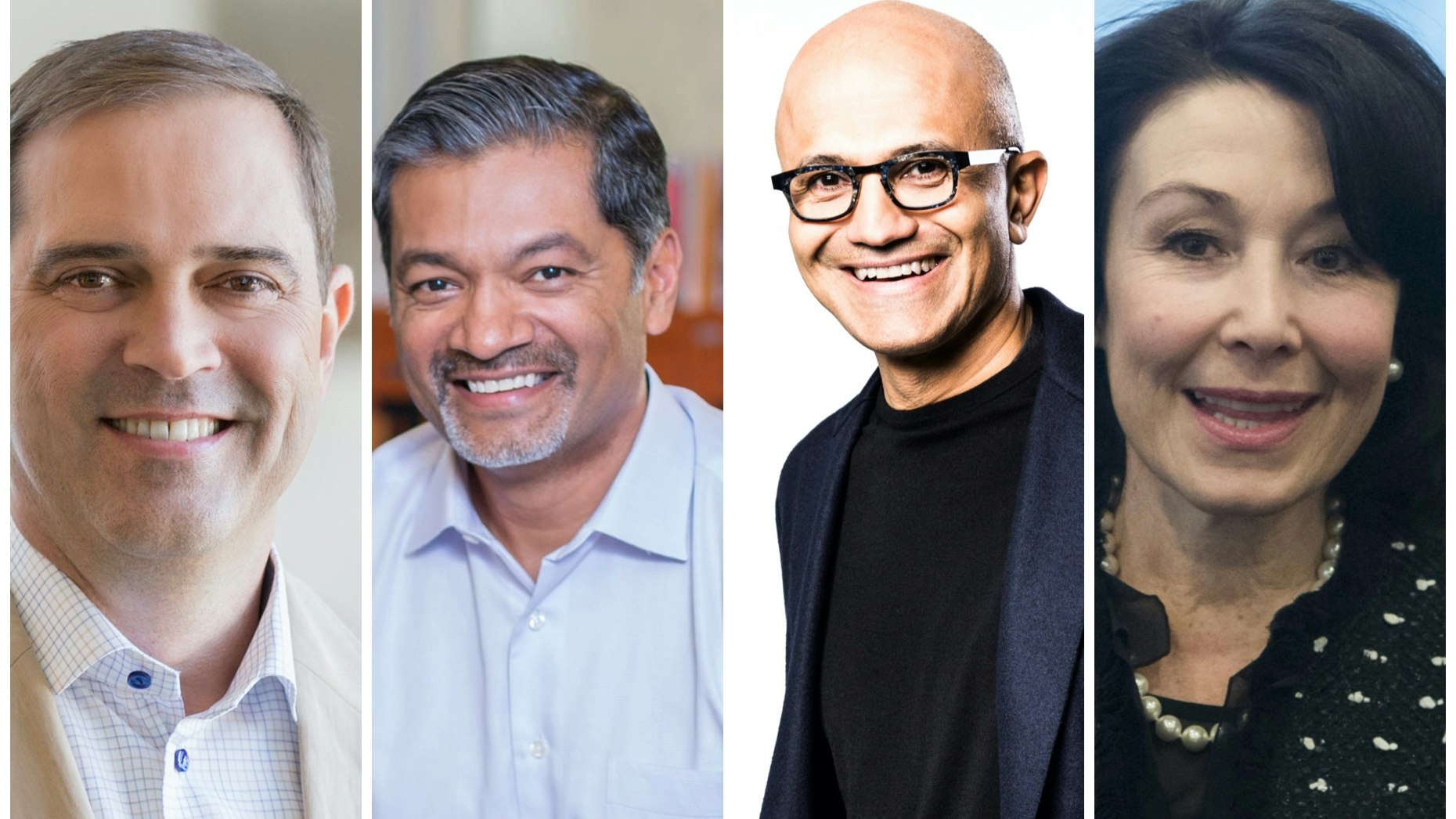 Cisco's Chuck Robbins (left), MongoDB's Dev Ittycheria, Microsoft's Satya Nadella and Oracle's Safra Catz. Photos provided by the companies; Catz photo by Bloomberg 
