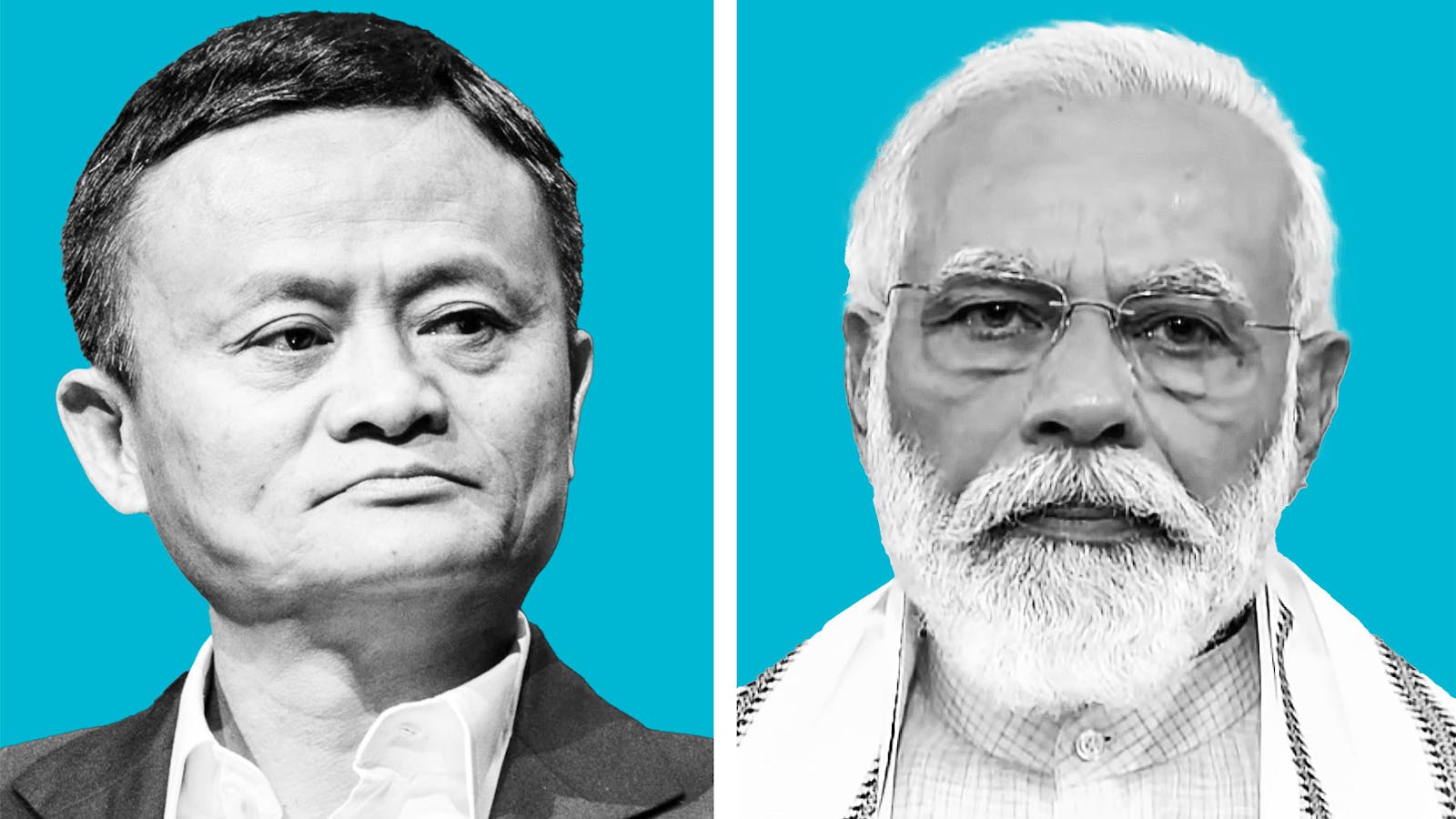 Alibaba's Jack Ma and Indian prime minister Narendra Modi. Photos by Bloomberg and AP
