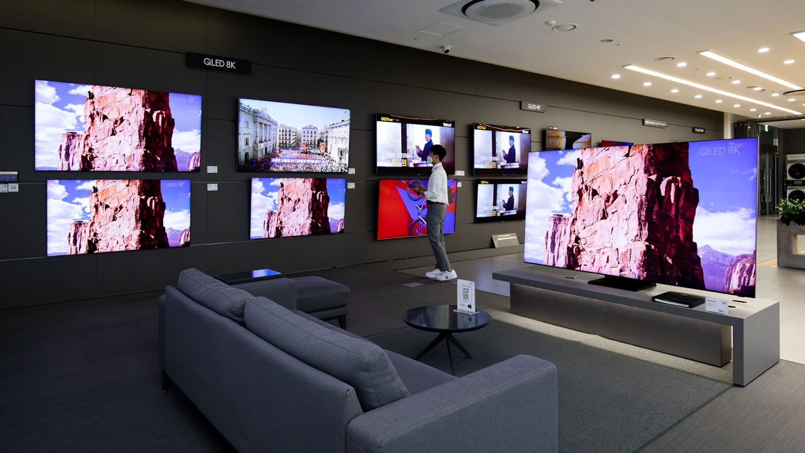 Samsung QLED televisions on display at the company's Digital Plaza store in Seoul. Photo by Bloomberg.