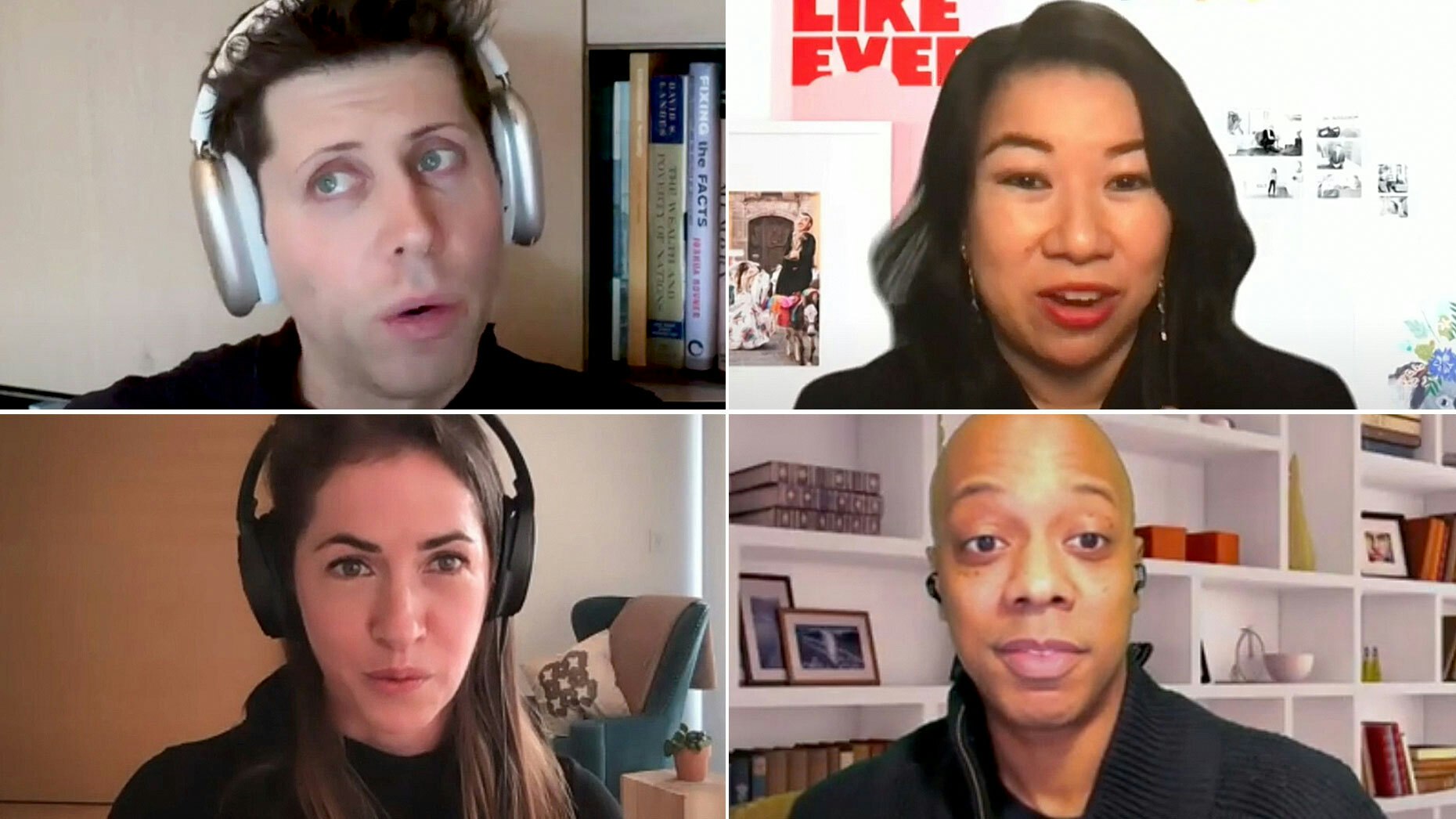 Investor Sam Altman, Zola CEO Shan-Lyn Ma, Precursor Ventures founder Charles Hudson and Niantic COO Megan Quinn at The Information's Future of Startups conference.