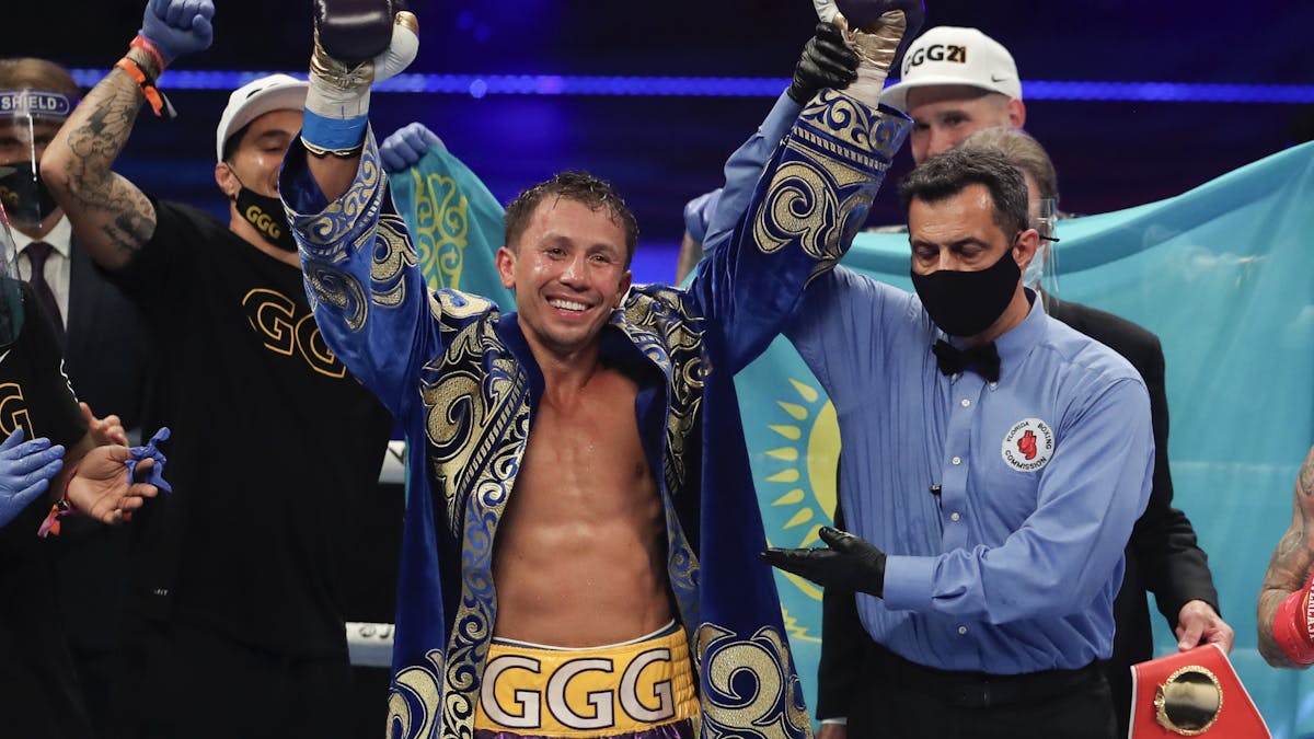 Gennady Golovkin celebrates his victory over Kamil Szeremeta during a middleweight title fight in December. Photo by AP