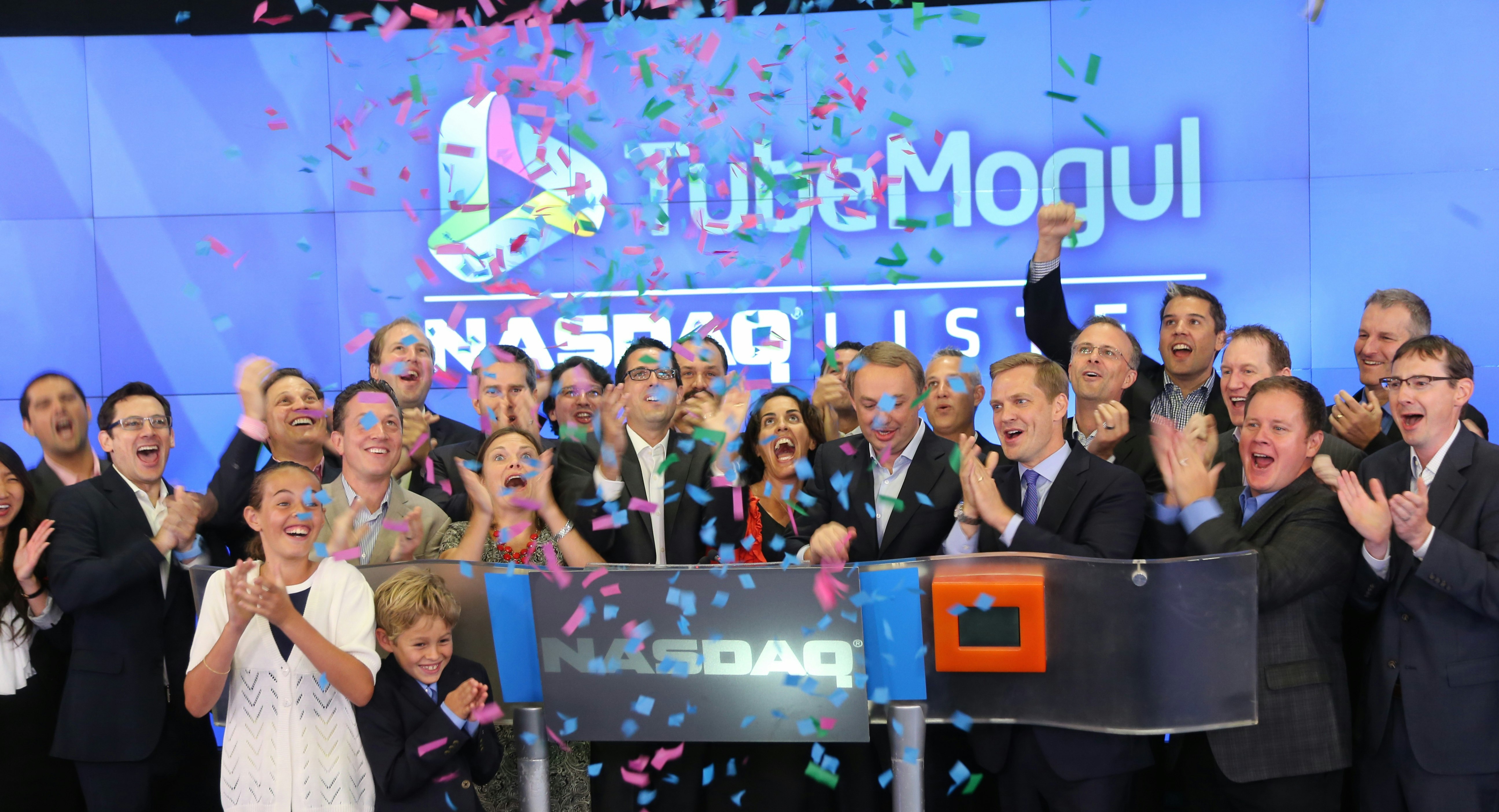TubeMogul employees at their Nasdaq IPO in July. Photo by Nasdaq. 