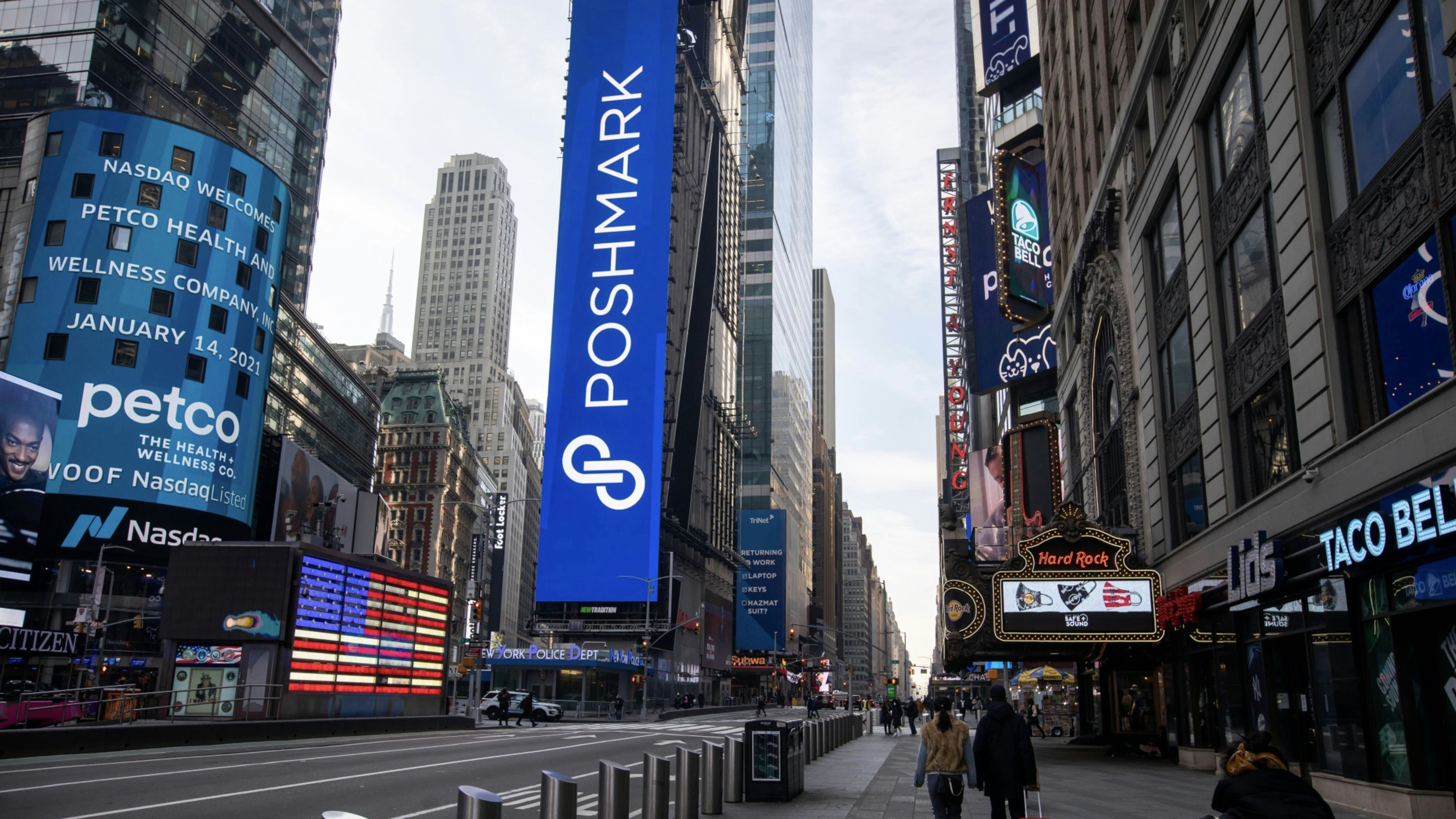 Poshmark material at the Nasdaq in New York the day of its IPO last month. Photo by Bloomberg