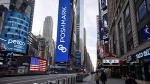 Poshmark material at the Nasdaq in New York the day of its IPO last month. Photo by Bloomberg