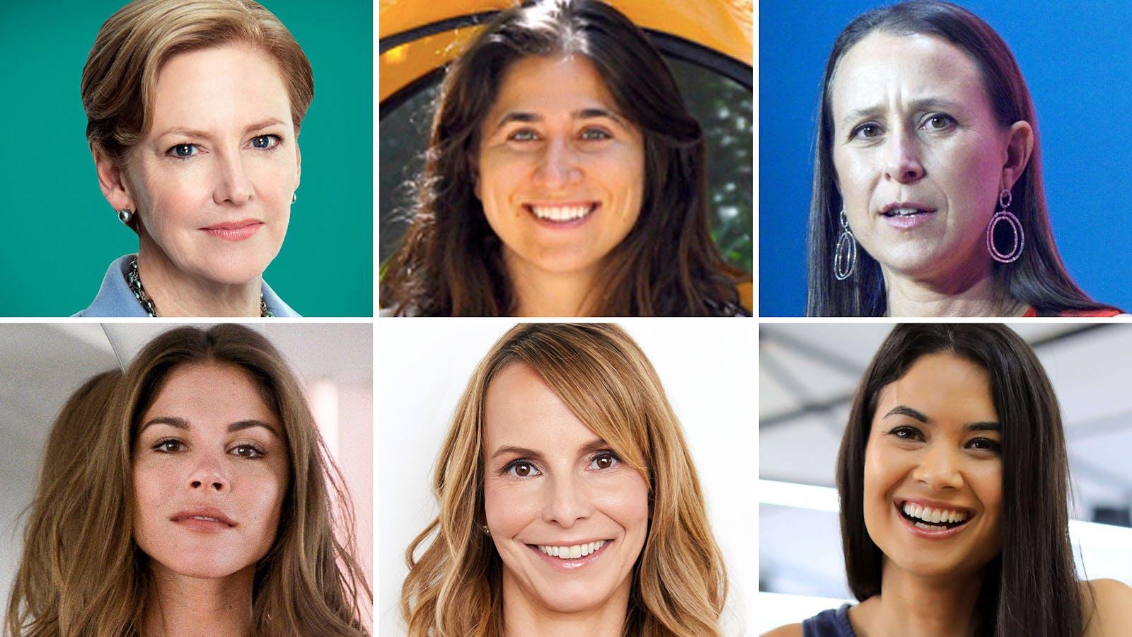 Clockwise from top-left: Ellen Kullman, Alyssa Ravasio, Anne Wojcicki, Melanie Perkins, Heidi Zak and Emily Weiss. Photo of Anne Wojcicki by Bloomberg; all others provided by subject.