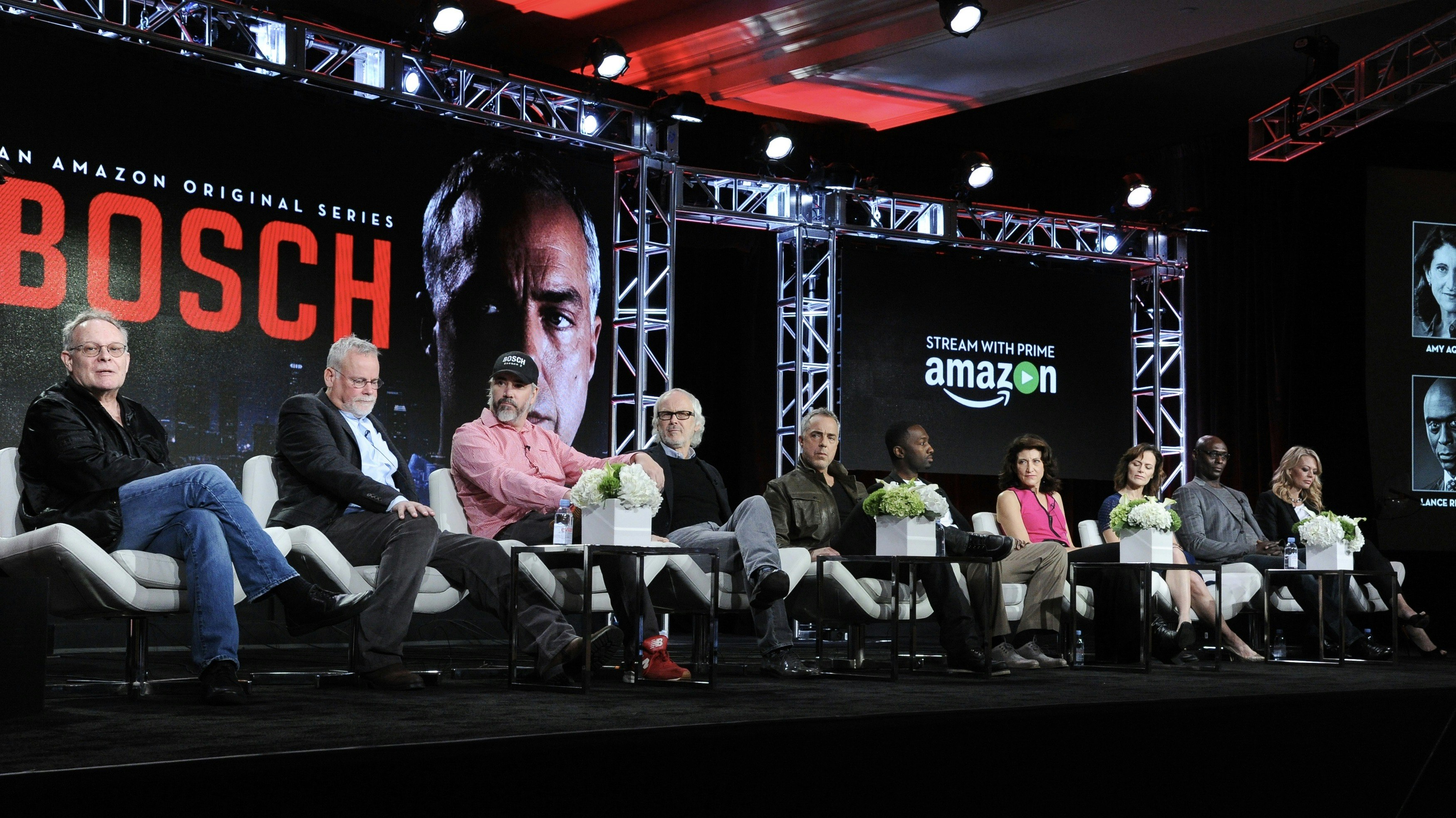 Producers and top cast members of Amazon's "Bosch" speaking with the press in 2016. Photo by AP