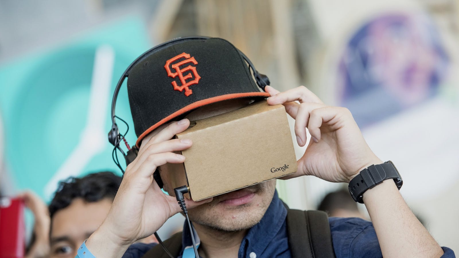 A Google Cardboard VR viewer in 2015. Photo by Bloomberg