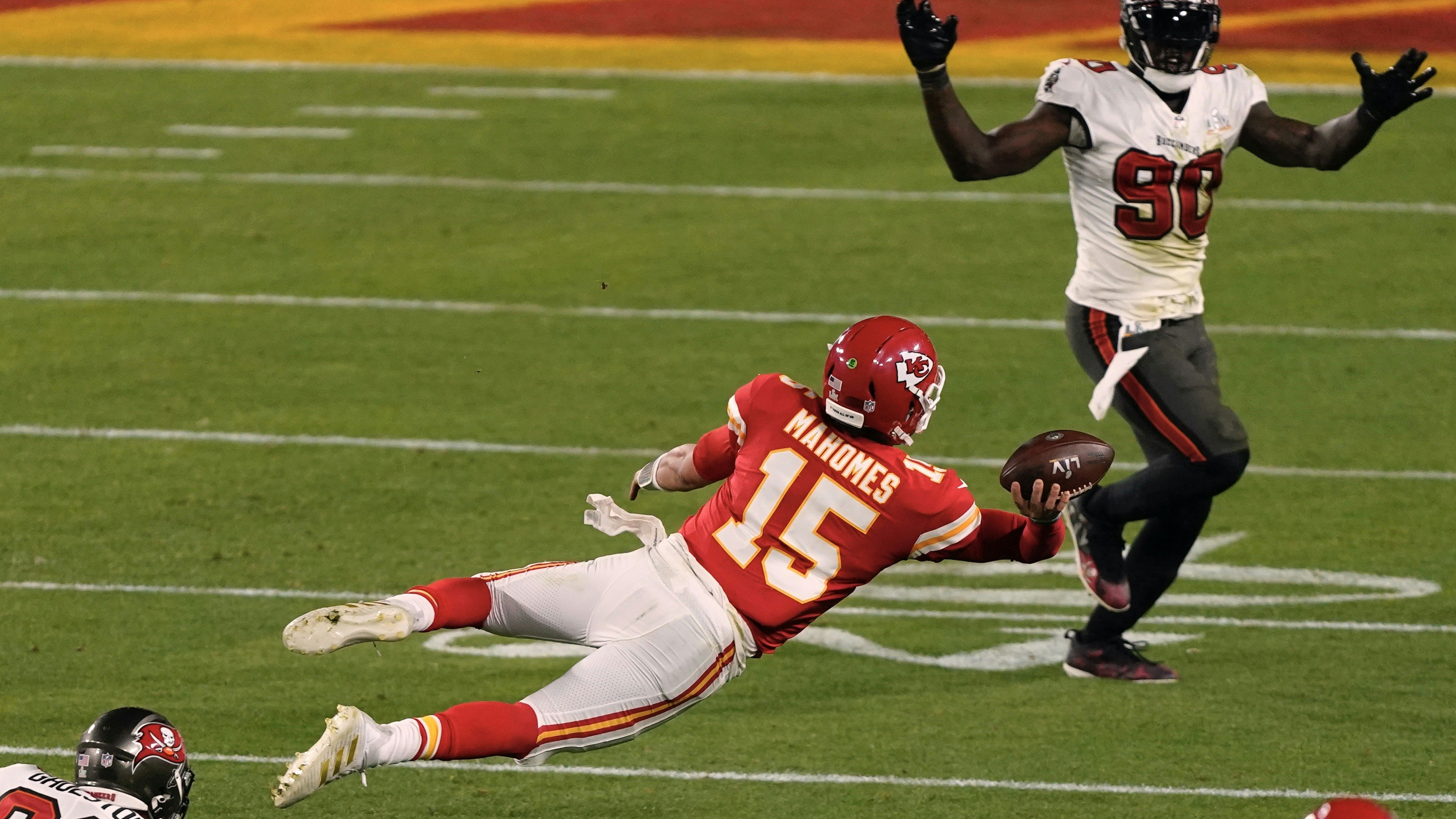 Kansas City Chiefs playing Tampa Bay Buccaneers during the Super Bowl  last month. Photo by AP.