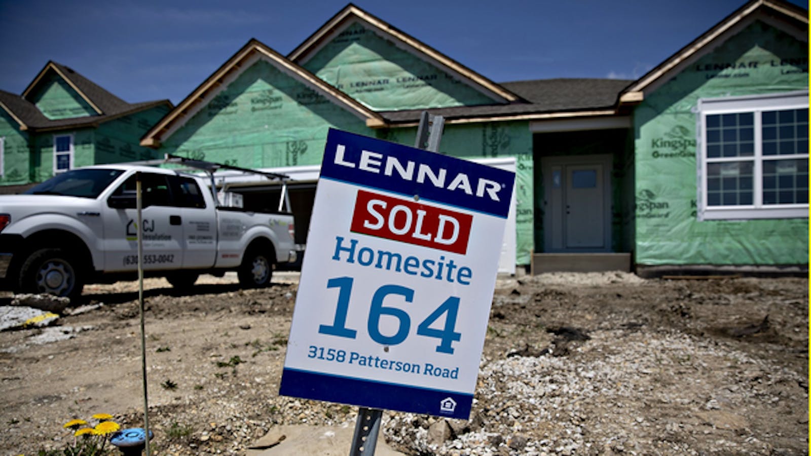 A ‘Sold’ sign is displayed outside a home under construction at a Lennar development site. Photo by Bloomberg