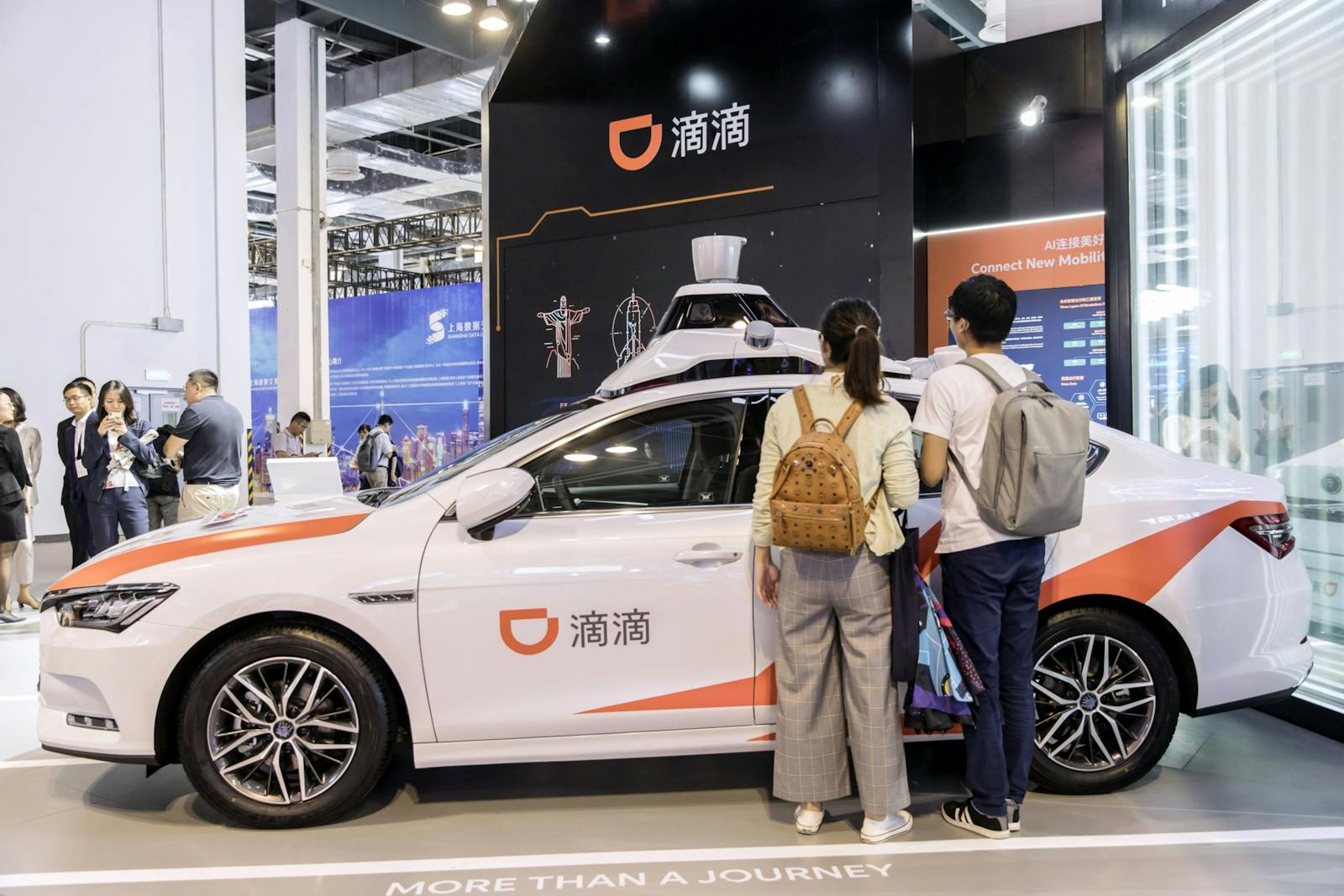 A Didi Chuxing autonomous car on display in 2019. Photo by Bloomberg.