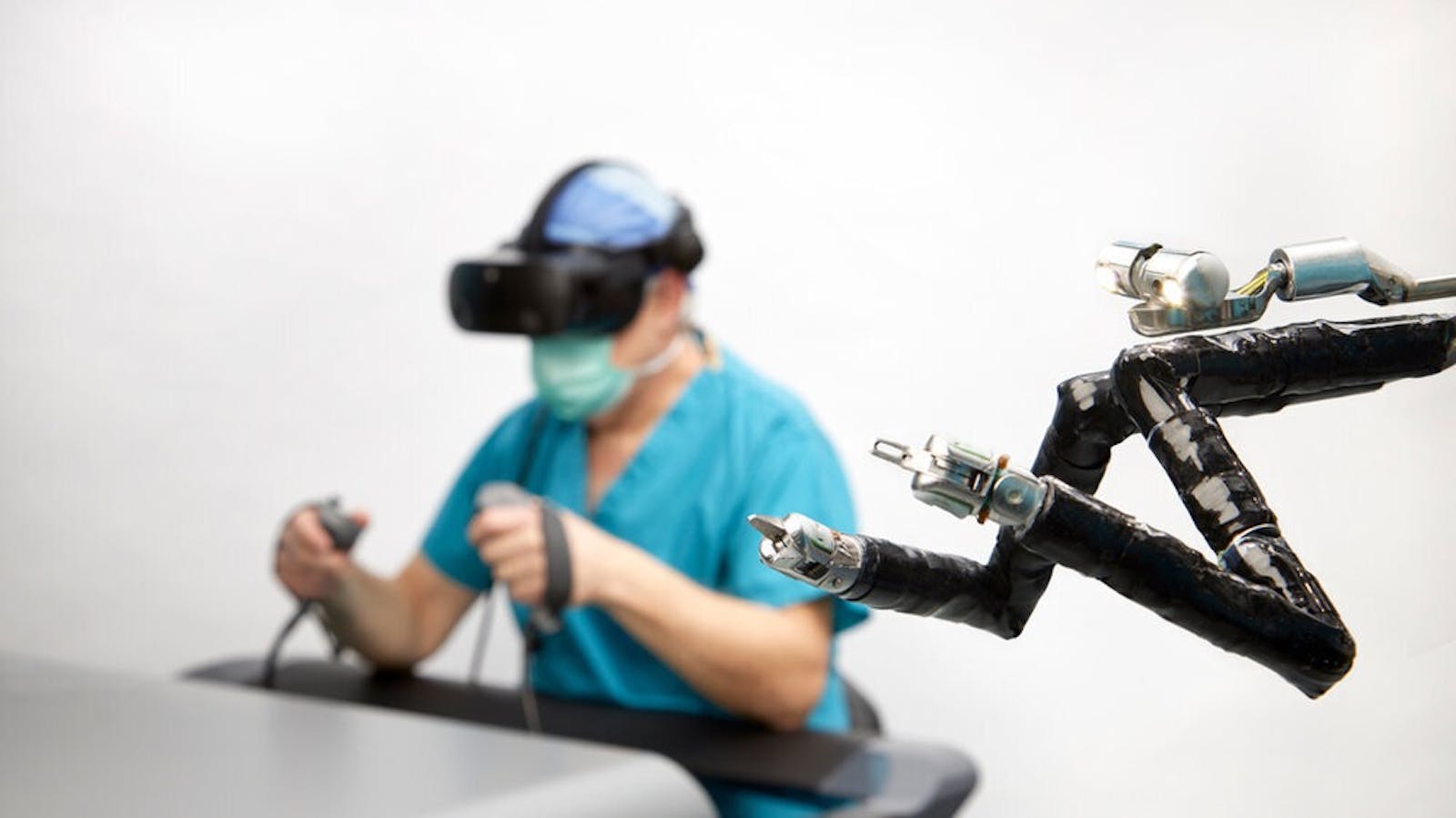 A rendering of a surgeon using a VR headset. Image: Vicarious Surgical