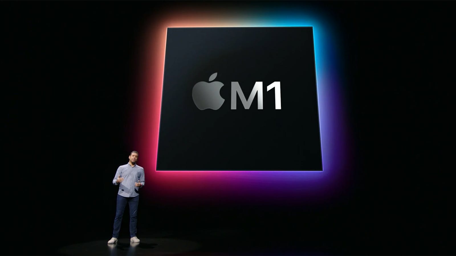 Apple's Raja Bose discusses Apple's M1 chip at the company's spring event on Tuesday. Screenshot via Apple.com