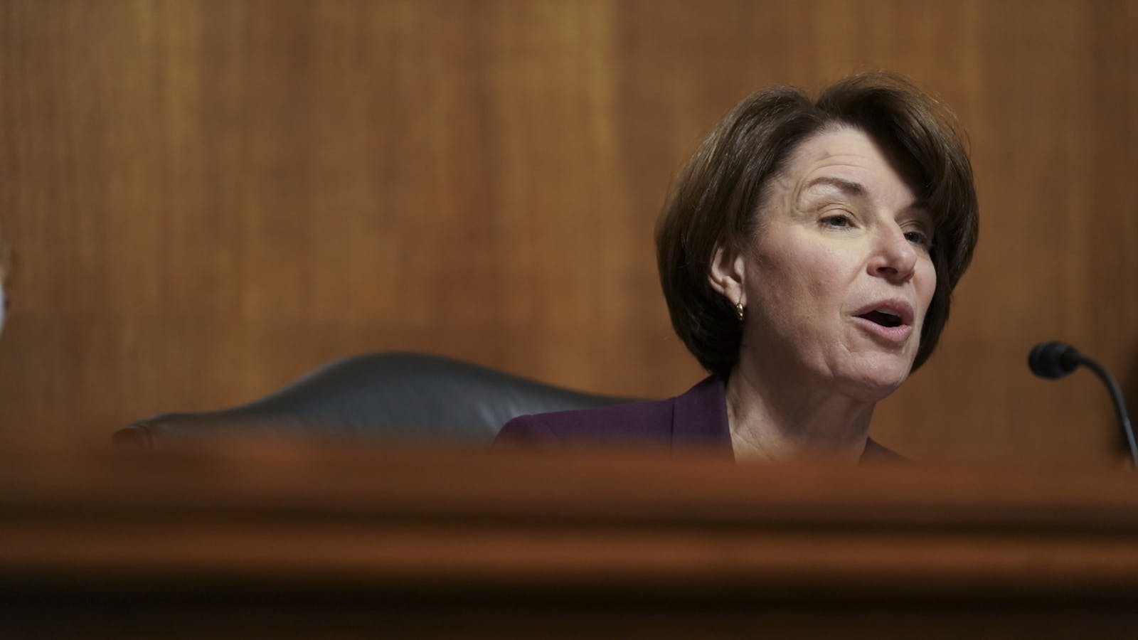 Sen. Amy Klobuchar at today's hearing. Photo by Bloomberg