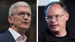 Tim Cook, left, and Tim Sweeney. Photos by Bloomberg; Getty Images