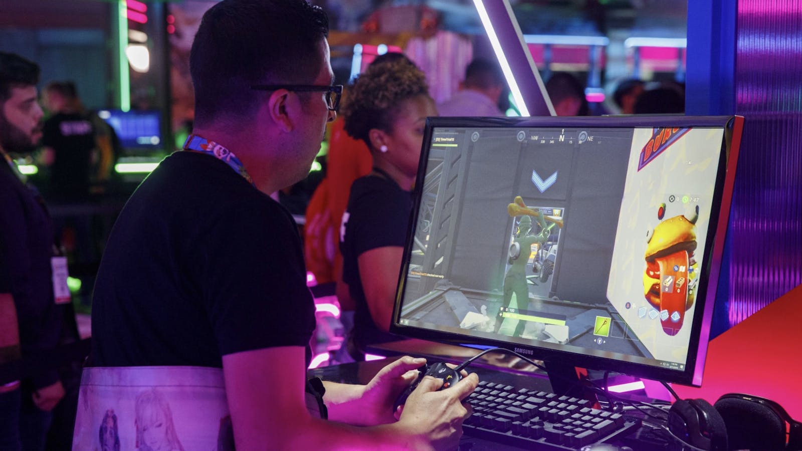 A Fortnite player at E3 in 2019. Photo by Bloomberg