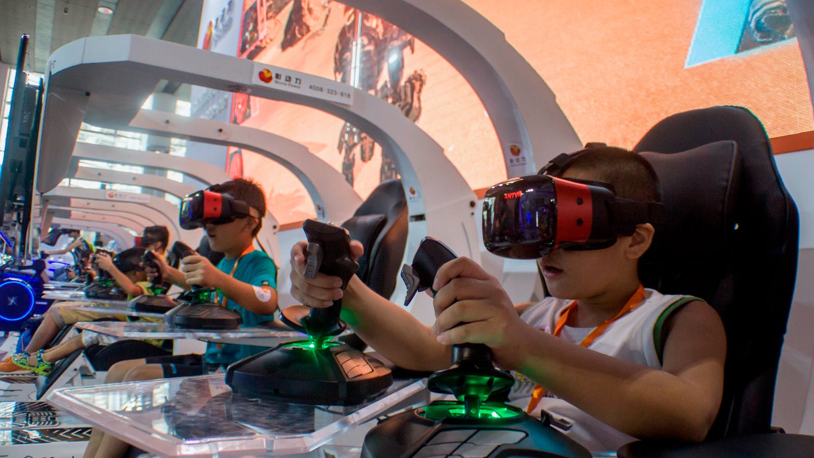 Children played virtual reality games during an exhibition in Guangzhou, China, in 2017. Photo: AP