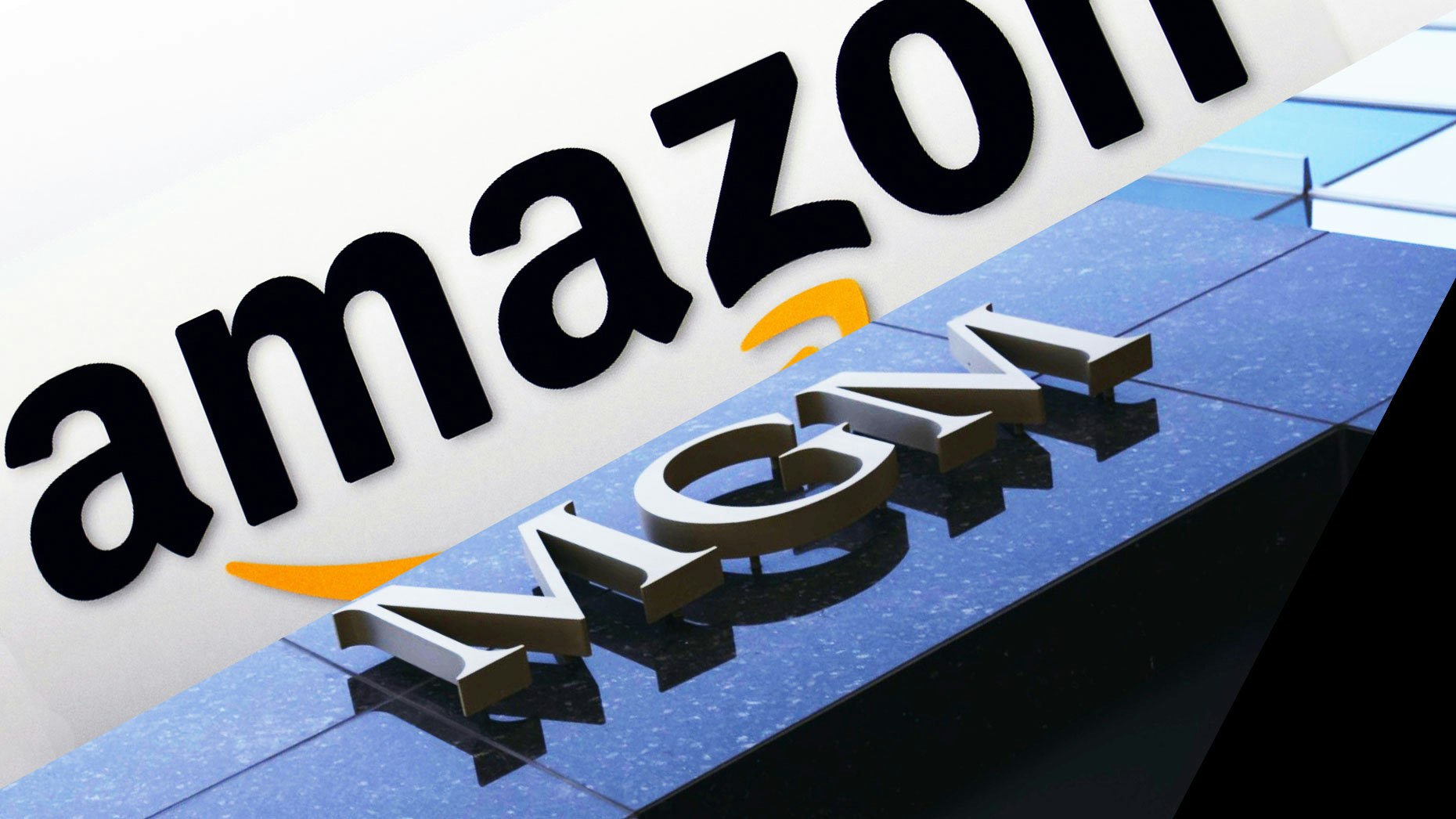 Amazon logo in Santa Monica and MGM offices in Beverly Hills. Photos by AP and Bloomberg.
