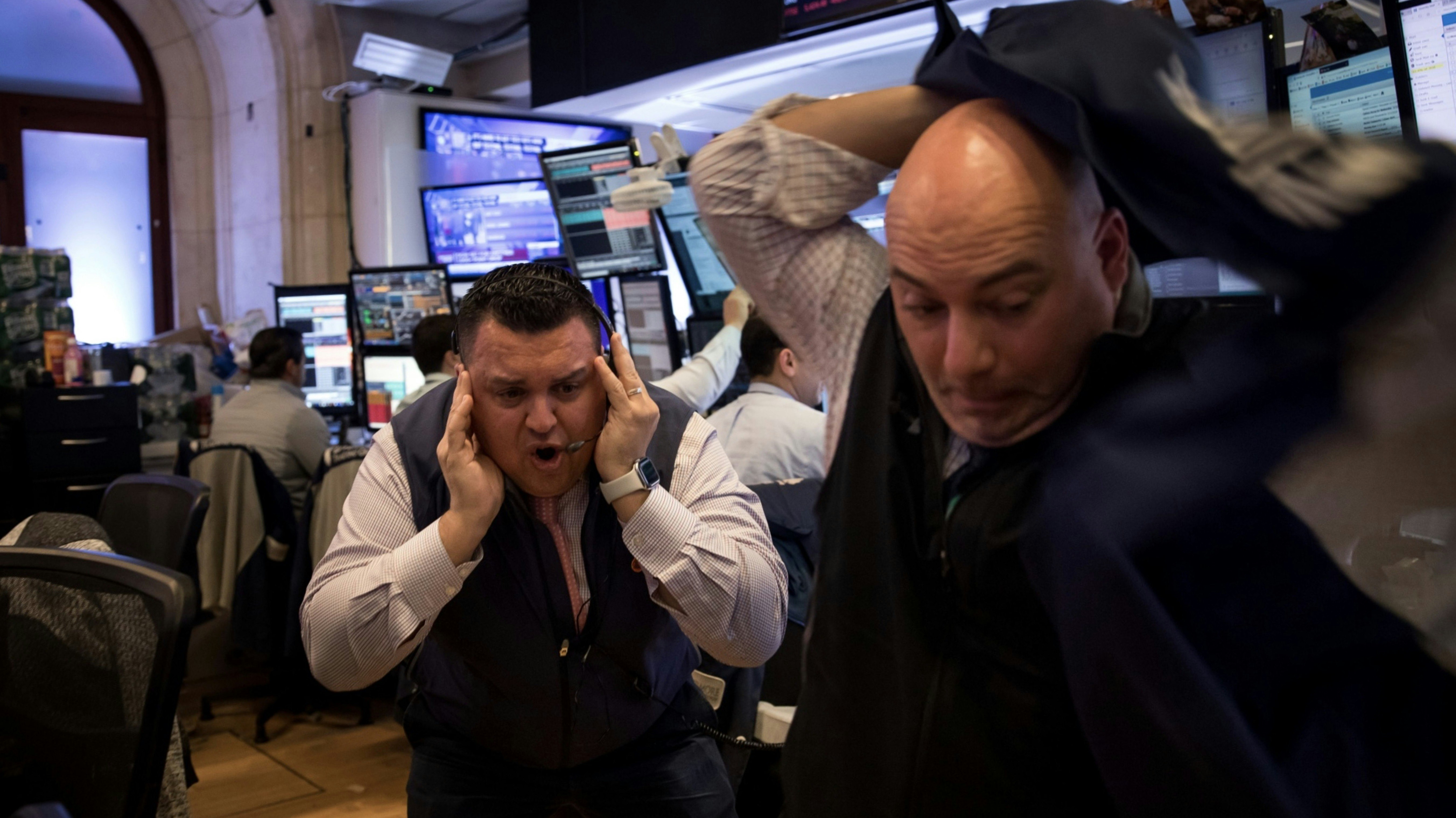 Jittery stock traders on the New York Stock Exchange last year. Photo by Bloomberg