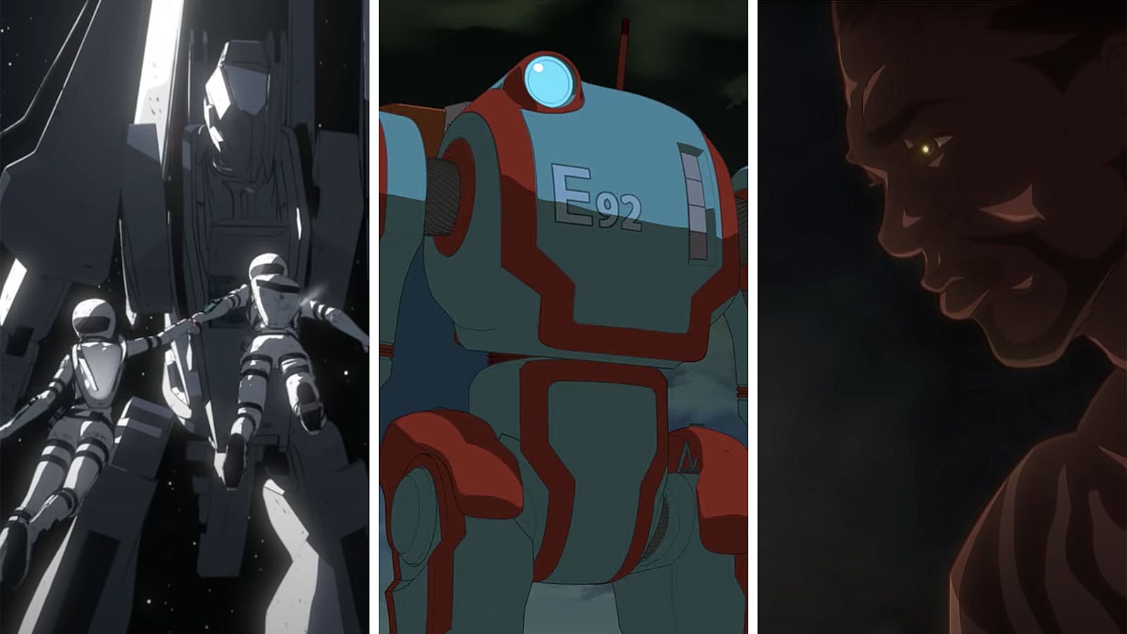 Scenes from Netflix's anime series Knights of Sidonia, Eden and Yasuke. Screengrabs via YouTube.