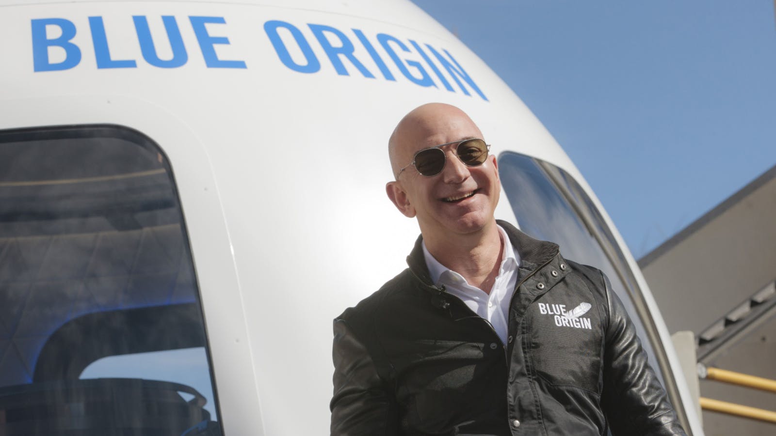 Jeff Bezos at a Blue Origin event in 2017. Photo by Bloomberg