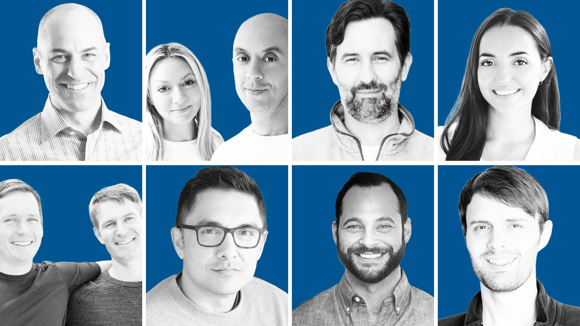 Clockwise from top left: Gladly CEO Joseph Ansanelli, The Archivist co-founders Ashley Granada and Joseph Einhorn, Fabric co-founder Ryan Bartley, Smartrr CEO Gabriella Yitzhaek, Shogun CEO Finbarr Taylor, Nacelle CEO Brian Anderson, Fabric CEO Faisal Masud and ReCharge co-founders Oisin O’Connor and Michael Flynn. Photos: the companies.