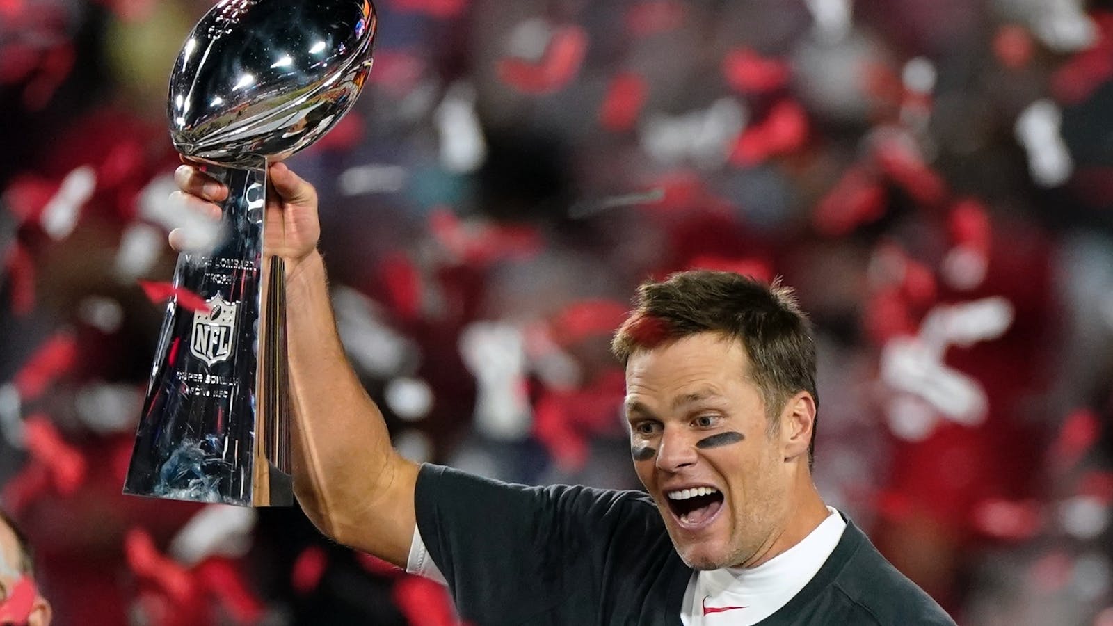 Tom Brady celebrating a Super Bowl victory in February. Photo: AP