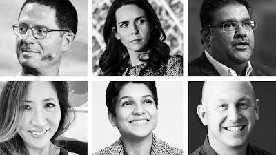 Clockwise from upper left: Brian Brooks, Catherine Coley,  Venkata “Murthy” Renduchintala, Brian Boland, Kirthiga Reddy and Janice Min