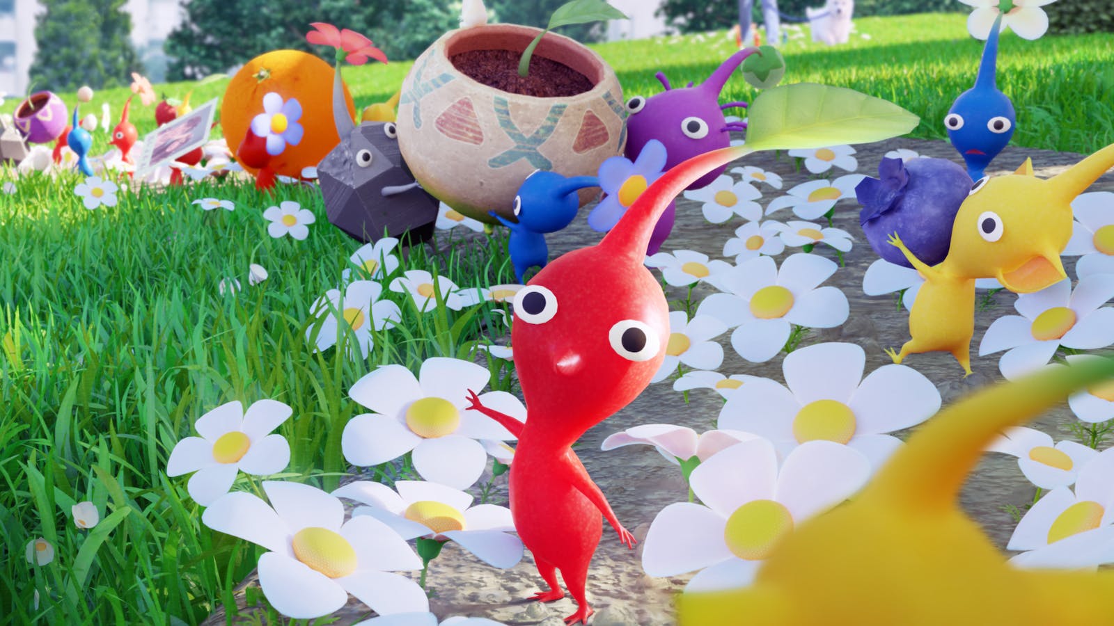 Pikmin creatures, the stars of the new game from the makers of Pokemon Go. Credit: Niantic/Nintendo
