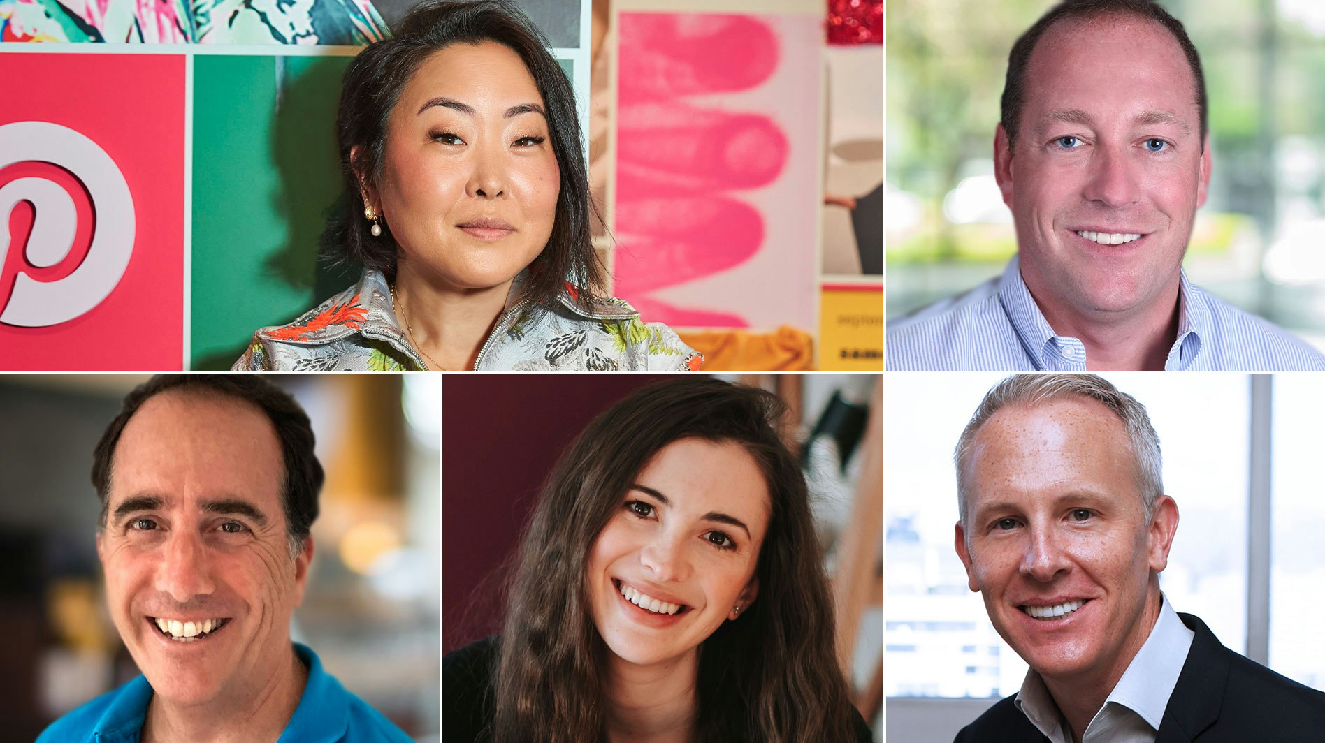 Clockwise from top-left: Aya Kanai, Aaron DeBevoise, Sean Atkins, Marina Mogilko, Paco Suro. Photos courtesy of companies.