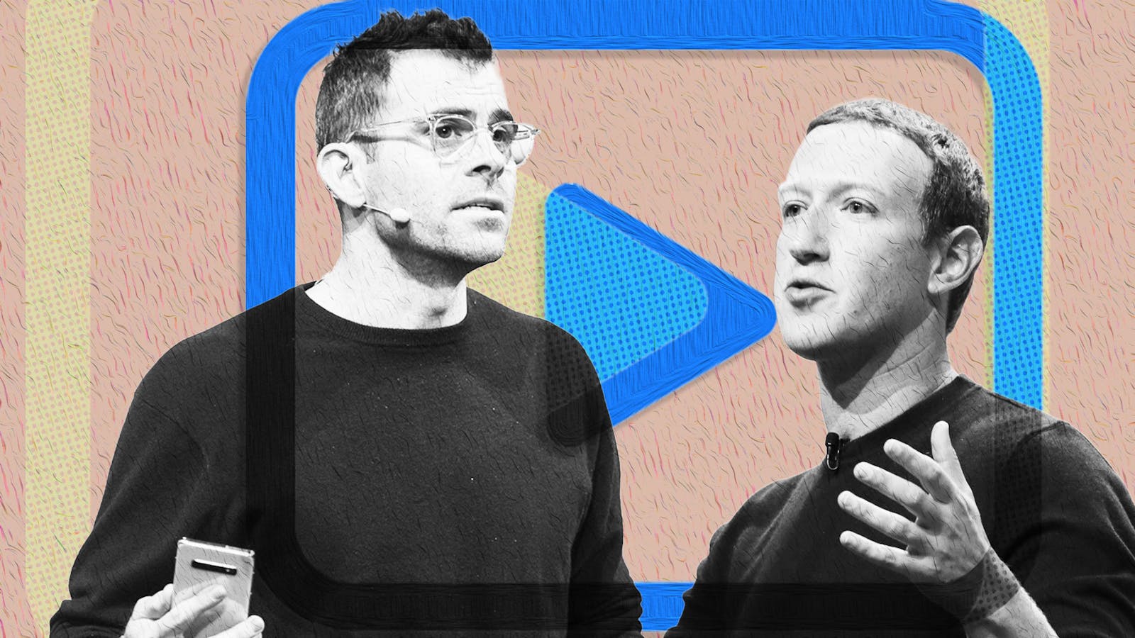 Instagram head Adam Mosseri, left, and Meta Platforms CEO Mark Zuckerberg. Photos by Bloomberg; art by Mike Sullivan.