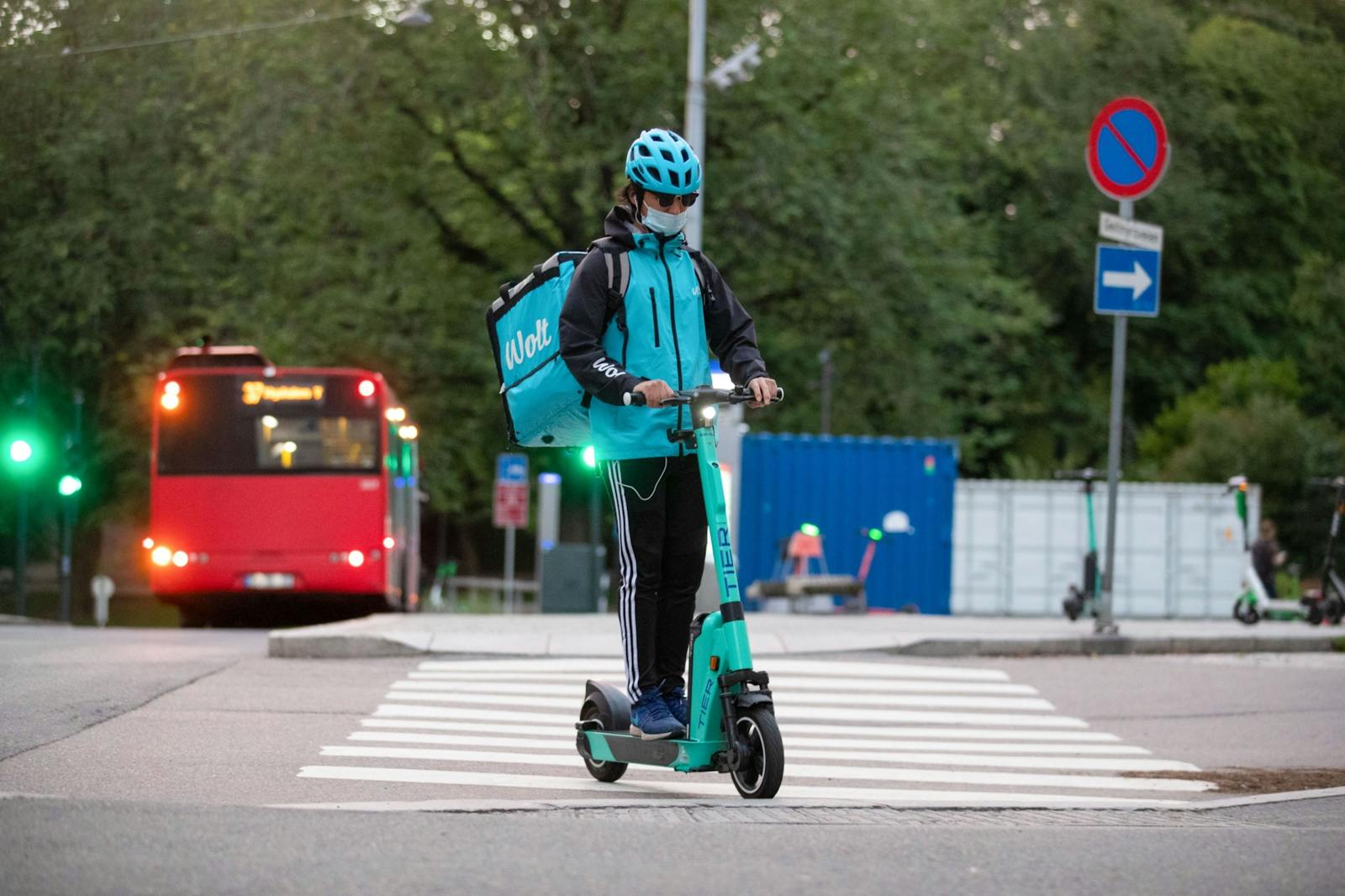 A Wolt delivery courier in Norway in August. Photo by Bloomberg.