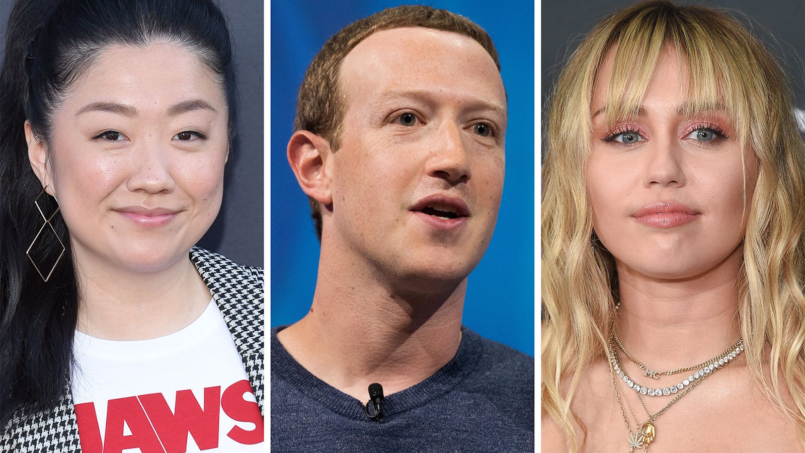 Sherry Cola, Mark Zuckerberg and Miley Cyrus. Photos by Shutterstock