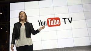 YouTube chief Susan Wojcicki unveiling YouTube TV in 2017. Photo by Bloomberg.