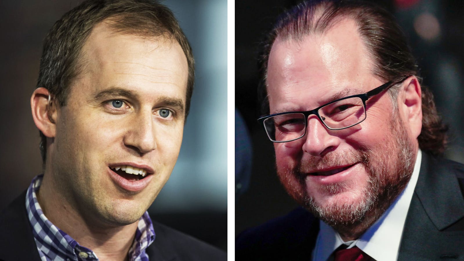 Salesforce's  co-CEOs, Bret Taylor and Marc Benioff. Photos by Bloomberg