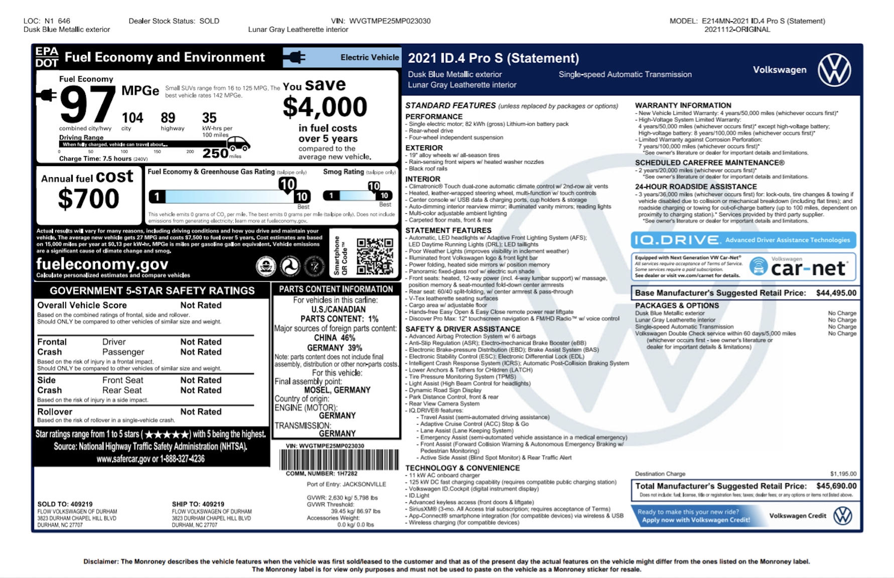 The Monroney sticker