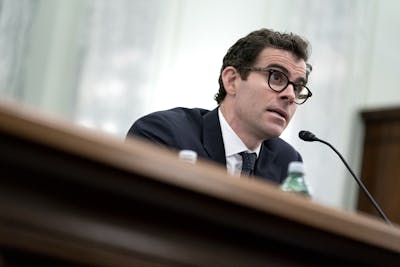 Instagram head Adam Mosseri speaks at a Senate hearing on Wednesday. Photo: Bloomberg.