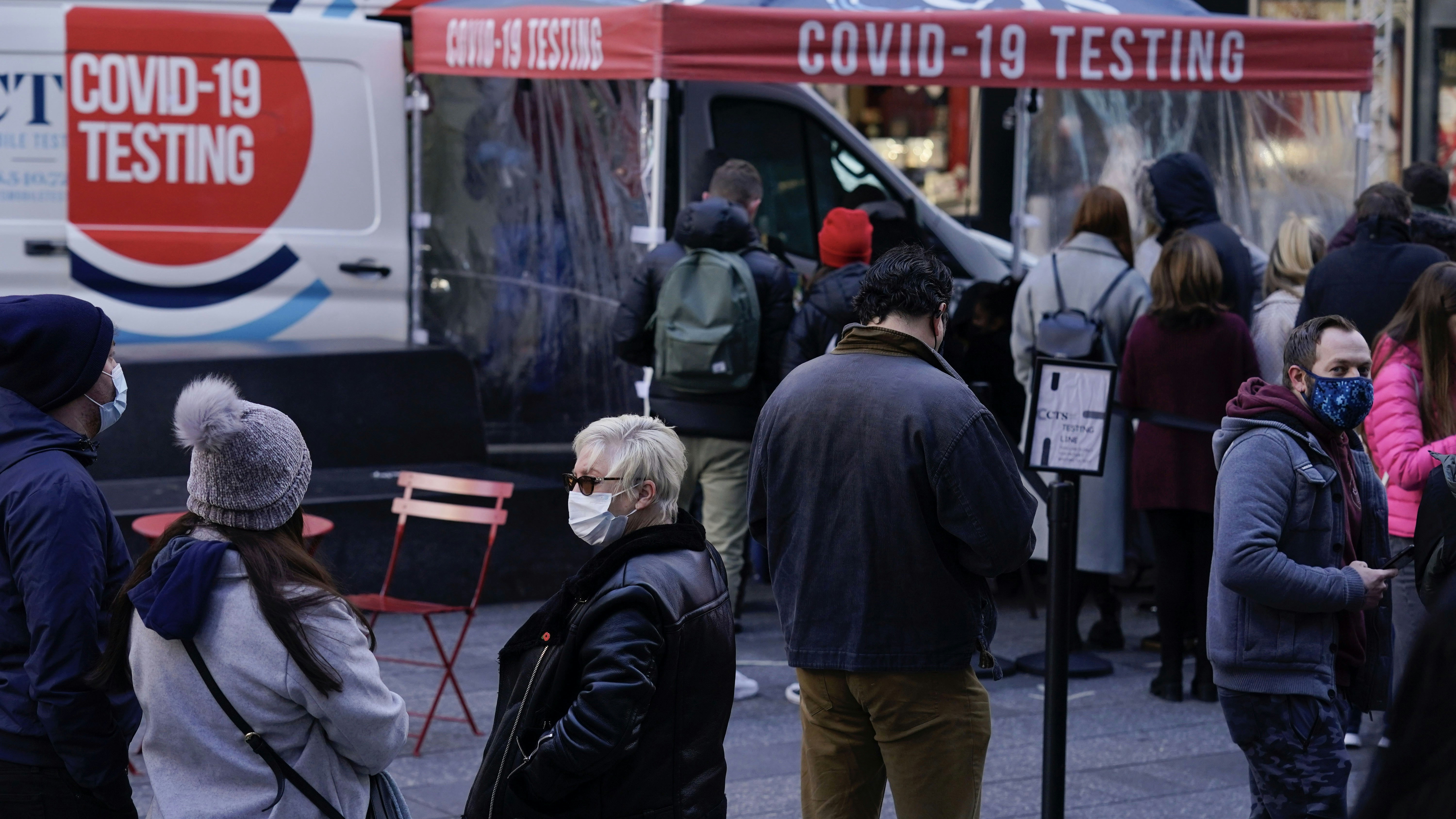 A Covid testing line in New York this week. Photo by AP