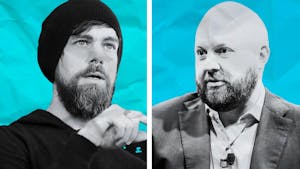 Block CEO Jack Dorsey and Andreessen Horowitz co-founder and general partner Marc Andreessen. Photos by Bloomberg. Art by Mike Sullivan.