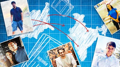 Clockwise from top left:  Sneha Biswas, Anshul Rathi, Angad Daryani, Aryan Chauhan, Sameer and Pragya Goyal.