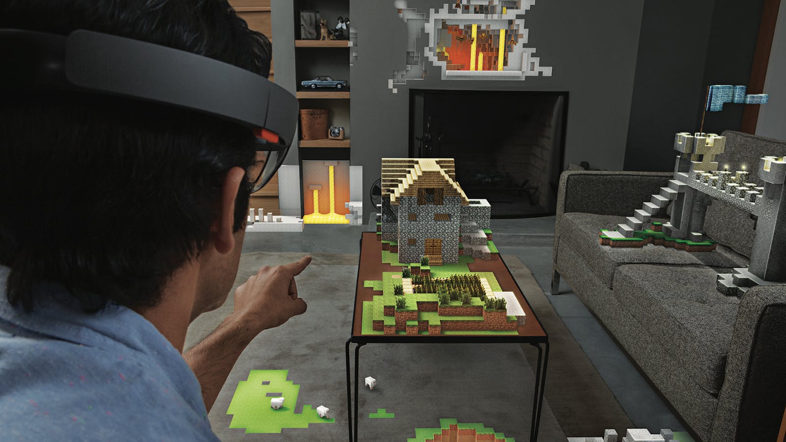 A concept image of Minecraft running on HoloLens, from the product line's early days. Credit: Microsoft