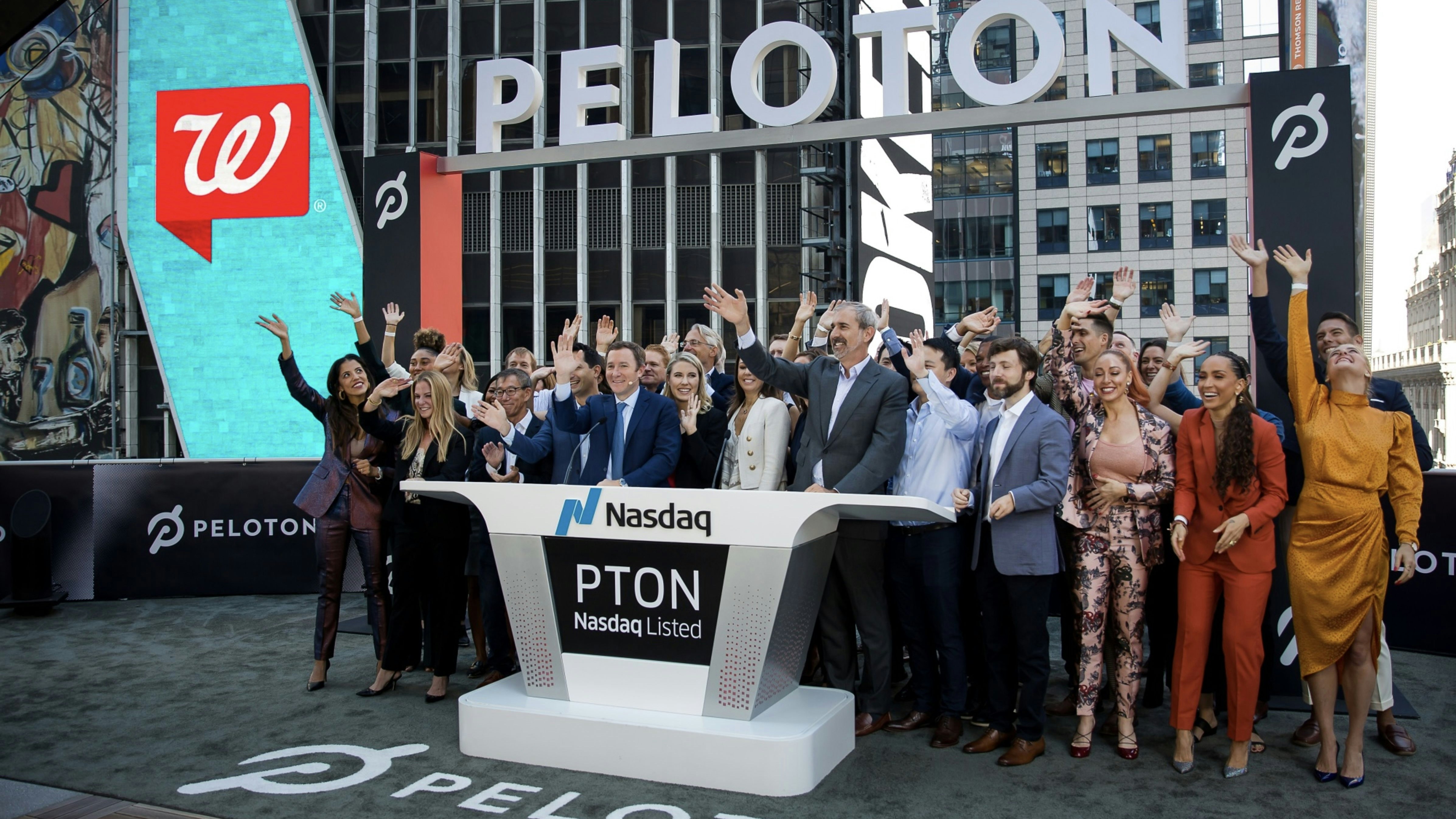 Peloton executives when the company went public in 2019. Photo by Bloomberg.