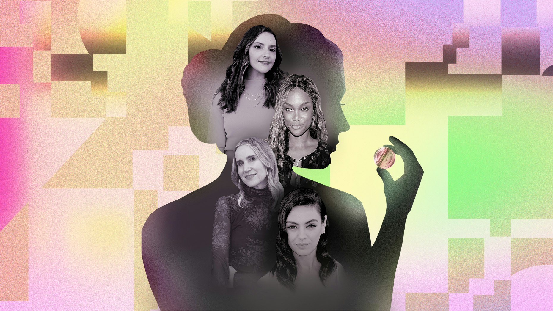 From top, Brit Morin, Tyra Banks, Jaime Schmidt and Mila Kunis. Art by Haejin Park. Photographs AP and courtesy BFF.